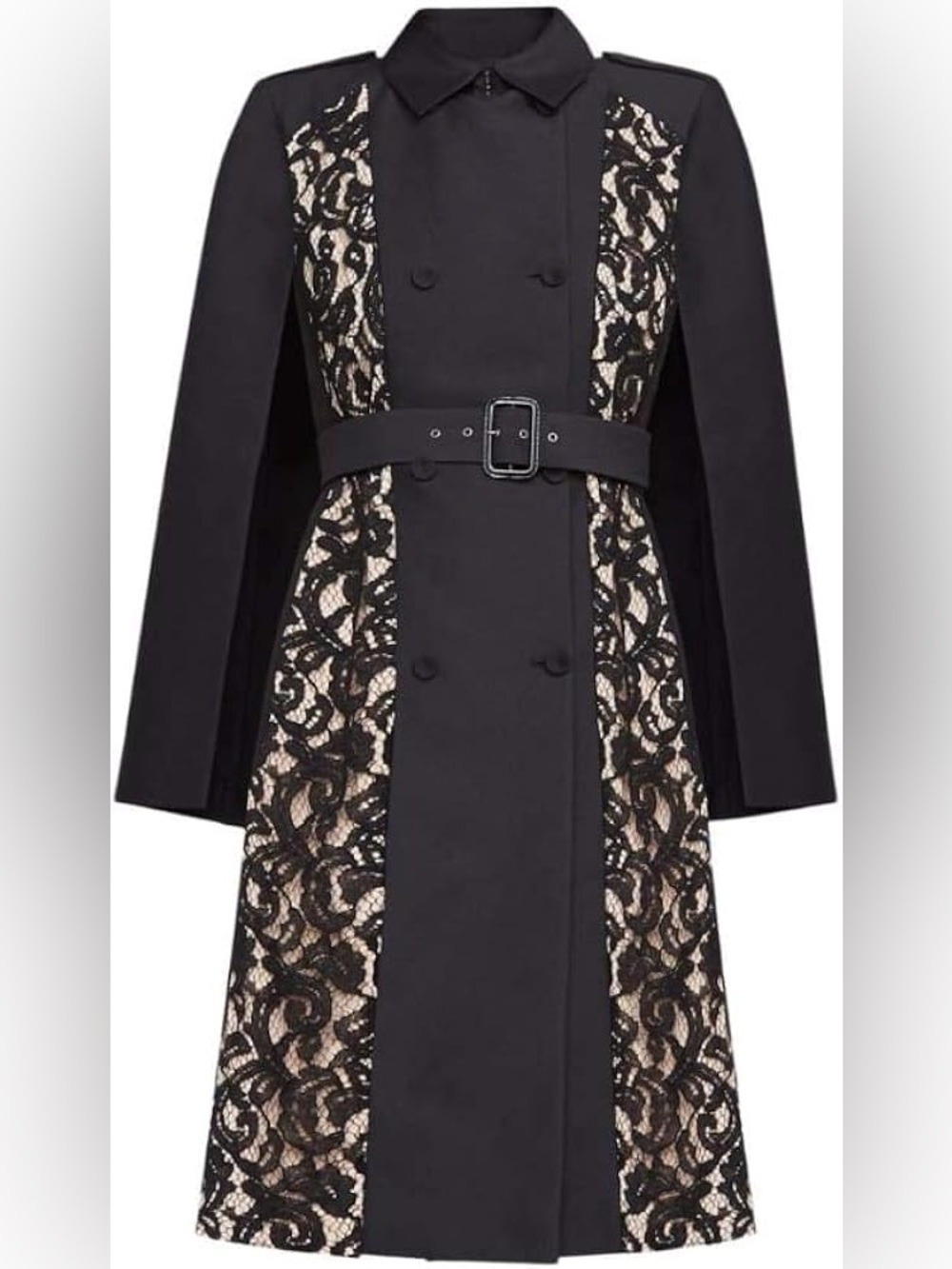 BCBGMaxAzria Genevieve Cape Black Coat with Chain Detail XS Lace
